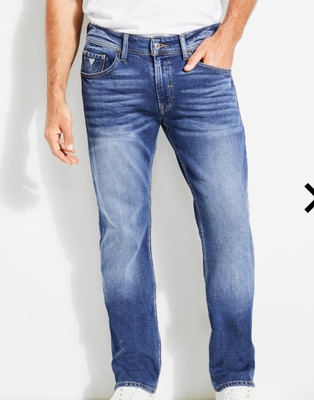 Guess Slim Straight Leg Jeans Men Size 38 X 30 Classic Dark Blue Distressed Jean